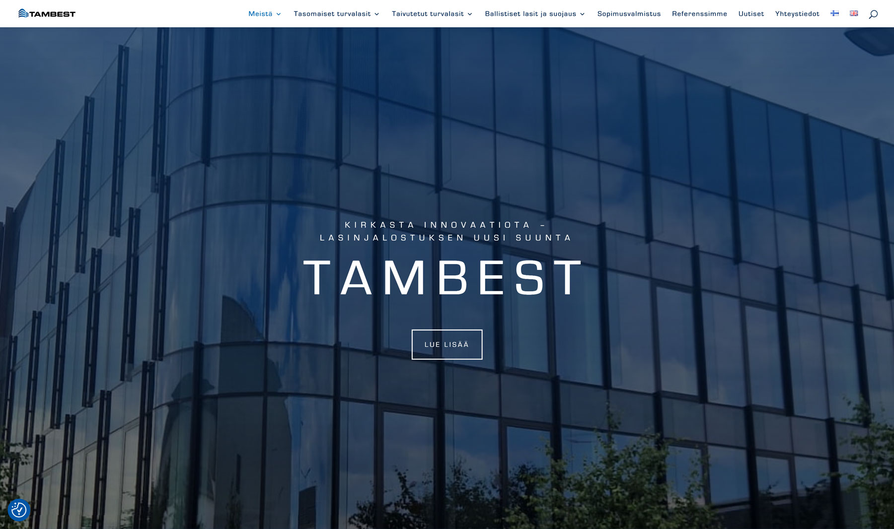 Tambest Oy: verkkosivuston landing page,